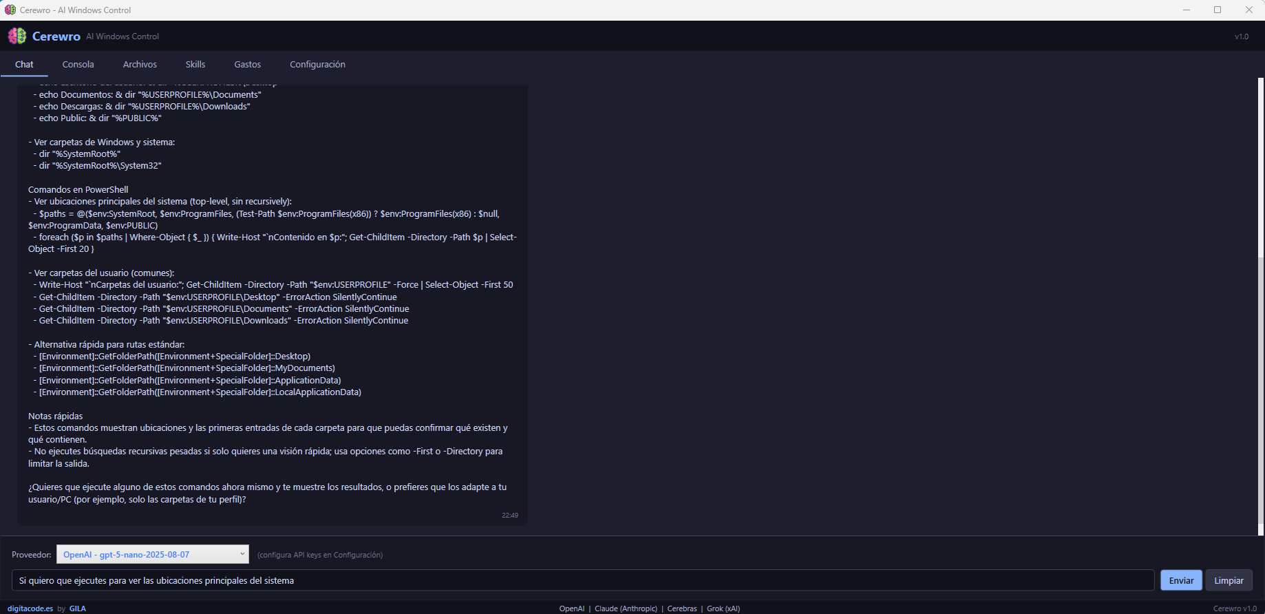 Interfaz de Cerewro, agente de IA multimodal para Windows